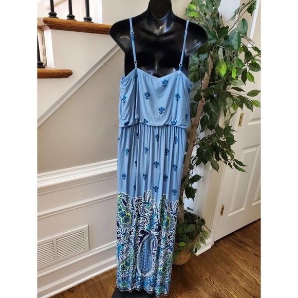 Cato Women's Blue Floral Rayon Square Neck Sleeveless Long Maxi Dress Size Large - Picture 6 of 10
